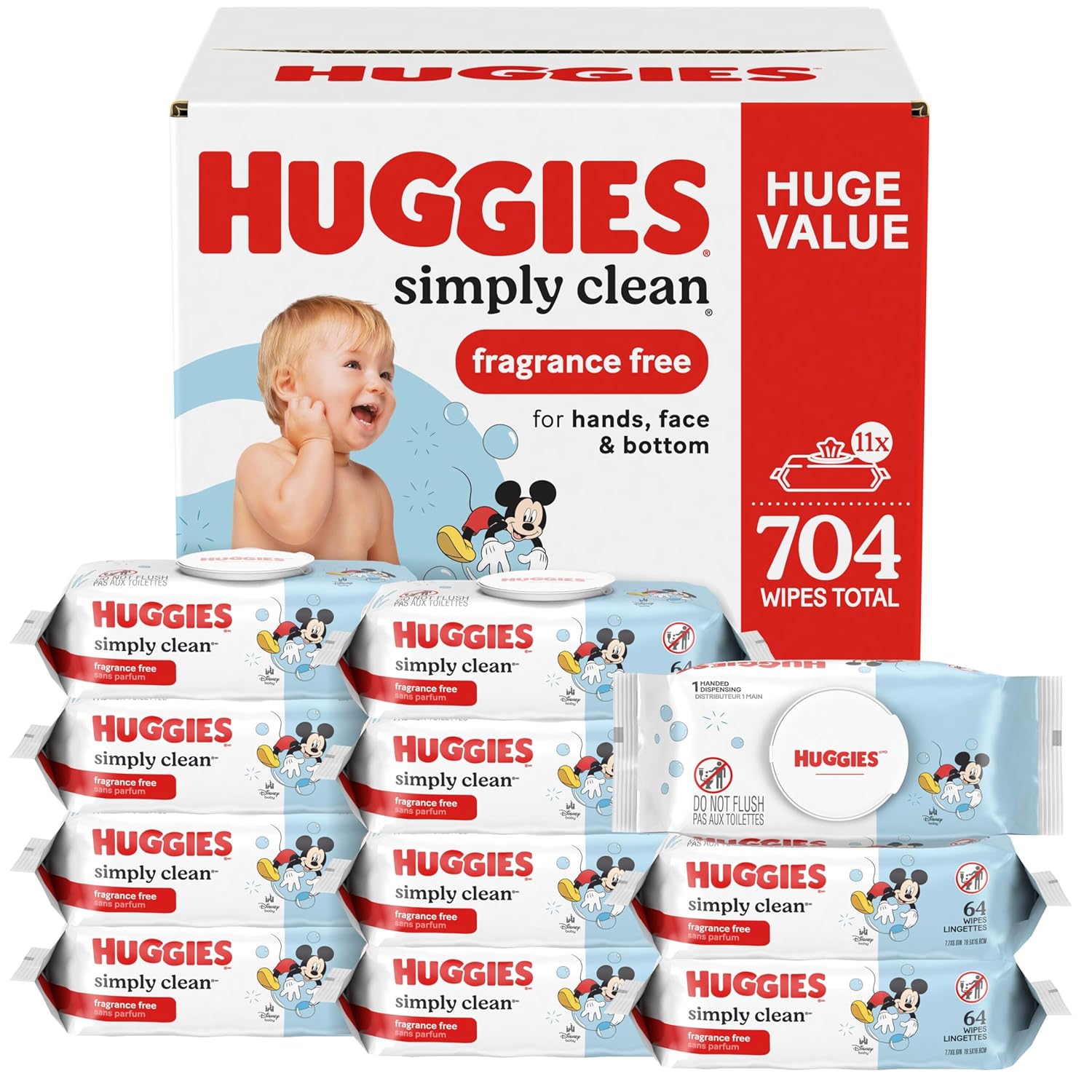 11-Pack 64-Count Huggies Simply Clean Unscented Baby Diaper Wipes