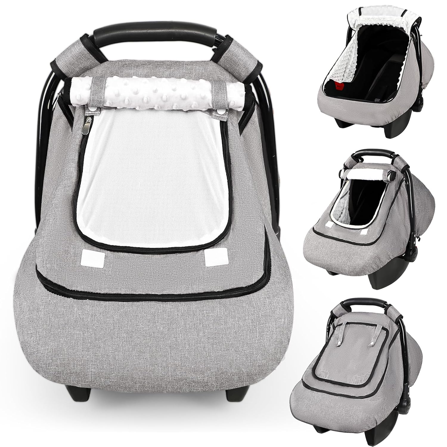 Winter Baby Car Seat Cover Waterproof, Windproof Car Seat Covers for Newborns with Double-Layer Window, Infant Car Seat Canopy for Girls with Minky Dot Backing,