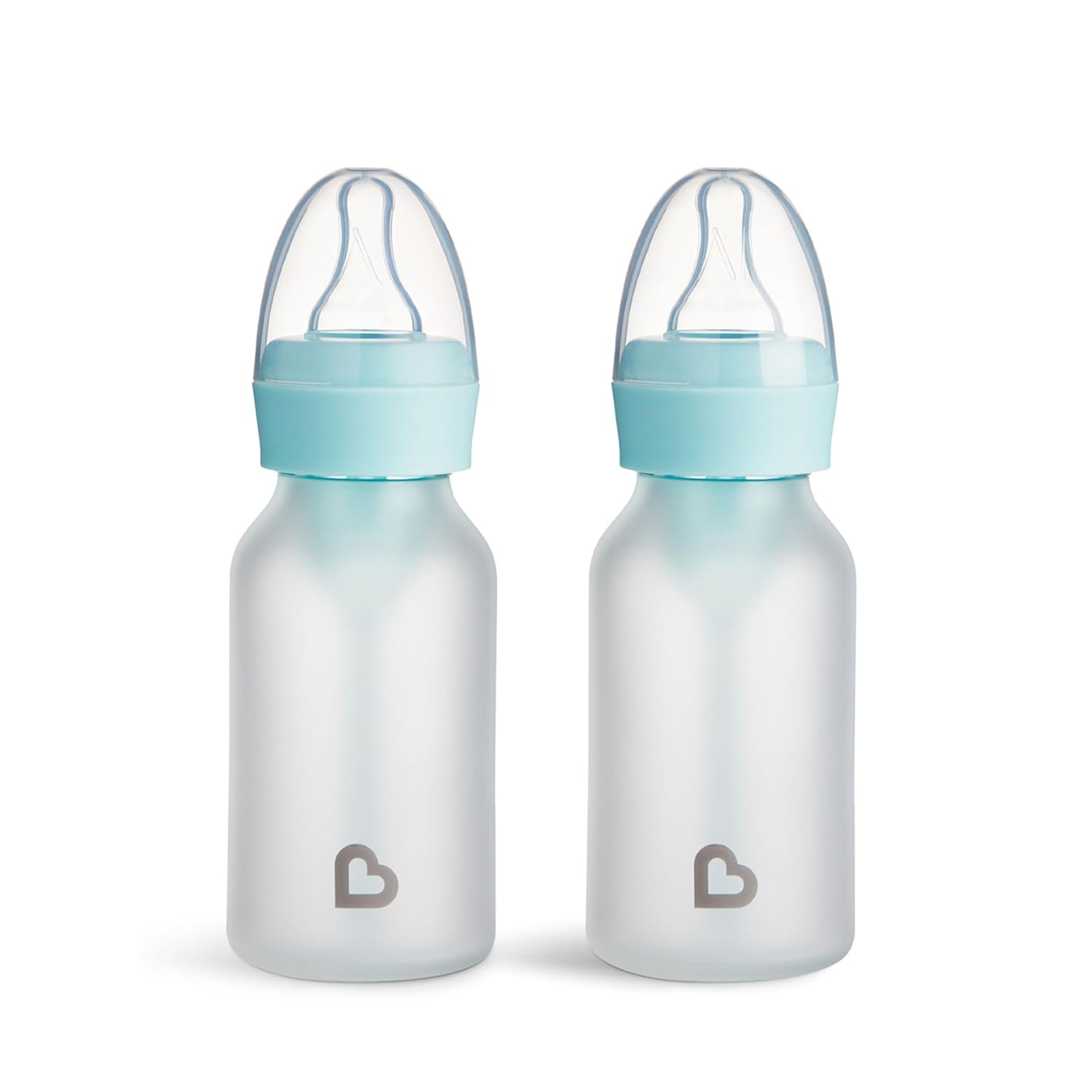Munchkin Bond Silicone Coated Glass Baby Bottles - Anti-Colic Feeding System with Natural Feel Nipples, 4 Ounce, 2 Pack, Blue