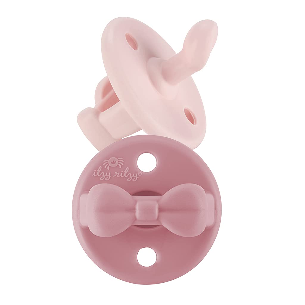 Itzy Ritzy Silicone Orthodontic Pacifiers - Itzy Soother Pacifiers with Collapsible Handle & Two Air Holes for Added Safety, Baby Pacifier For Ages 0-6 Months (