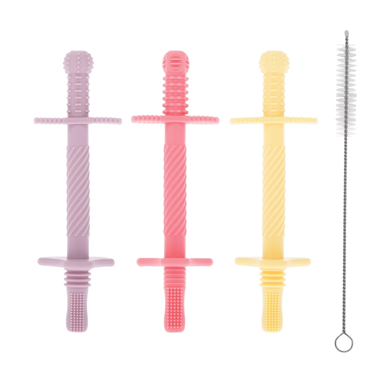 Nuby Sensory Silicone Tube Teethers - (3 Pack) Textured Infant and Baby Teether Toys - 3+ Months - Purple, Pink, and Yellow