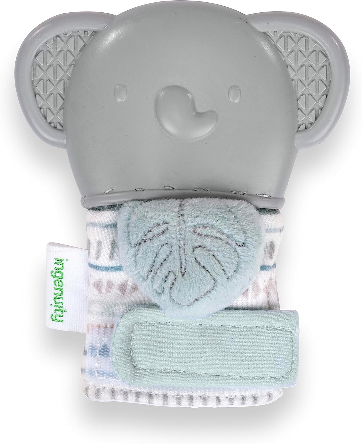 Ingenuity Teething Mitt & Rattle for Baby, BPA-Free Silicone, Gentle Rattle Sound, Adjustable Strap, Elephant, Unisex - Van
