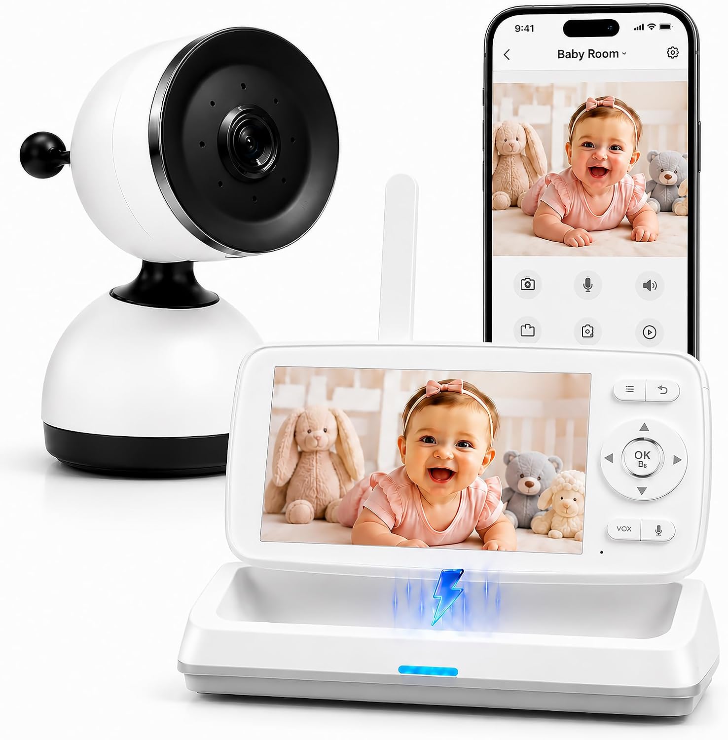 SEENZEEN Smart Baby Monitor with 1080P HD Camera, WiFi App & Parent Unit, Local Monitoring Without Internet, Cry Detection, Night Vision, 2-Way Audio, 1000ft Ra