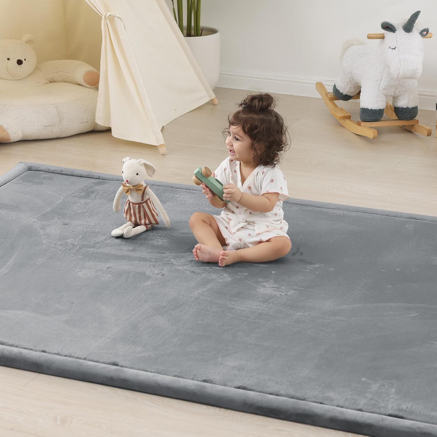 1.5" Thick Padded Baby Play Mat for Floor Tummy Time, Pro Soft Foam Activity Playroom Playmats, Easy Care with Non-Slip Safe for Infant Toddler Kids Crawling 39