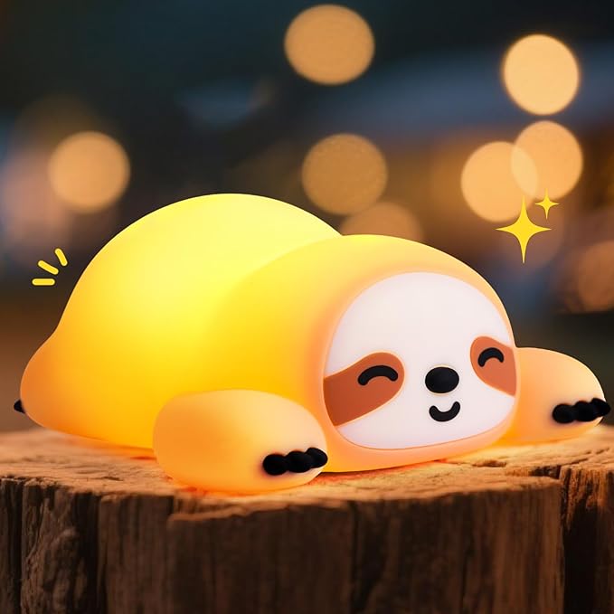 TCMOT Cute Sloth Night Light for Kids, 3-Level Dimmable Nursery Nightlight, Silicone Squishy Light Up Sloth Gifts, Rechargeable Bedside Touch Lamp for Breastfee