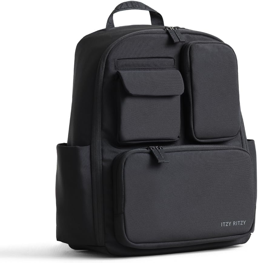 Itzy Ritzy Utility Diaper Bag Backpack – Features 17 Pockets (Including 2 Insulated Bottle Holders) & Trolley Sleeve and Includes Stroller Straps & Changing Pad