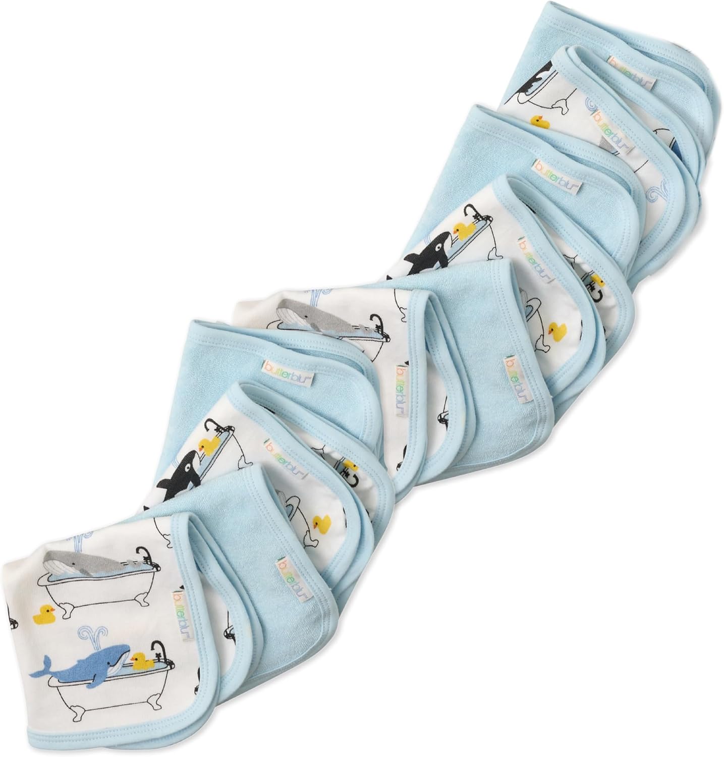 Butterblu River 10-Pack Baby Terry Washcloths 100% Organic Cotton Absorbent for Baby and Toddler Boys & Girls, Oh Whale, One Size