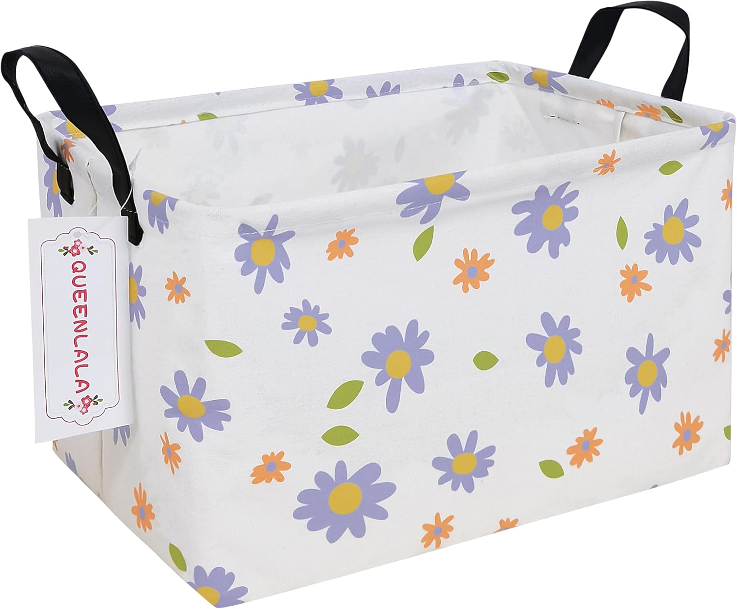 QUEENLALA Rectangular Collapsible Laundry Basket with Side Handles, flowers