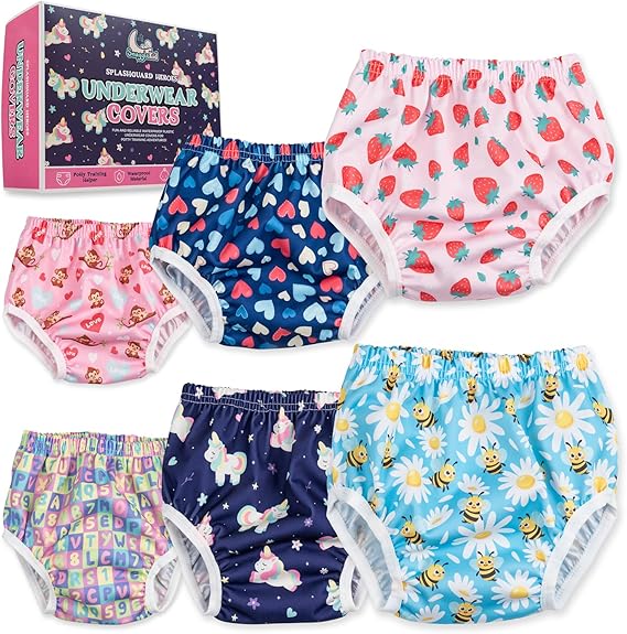 Waterproof Underwear Covers for Potty Training - Reusable - Swim Diaper - 6-Pack - Super-Soft Cloth Diaper Covers with Ultra-Thin TPU Inner Layer to Prevent Lea