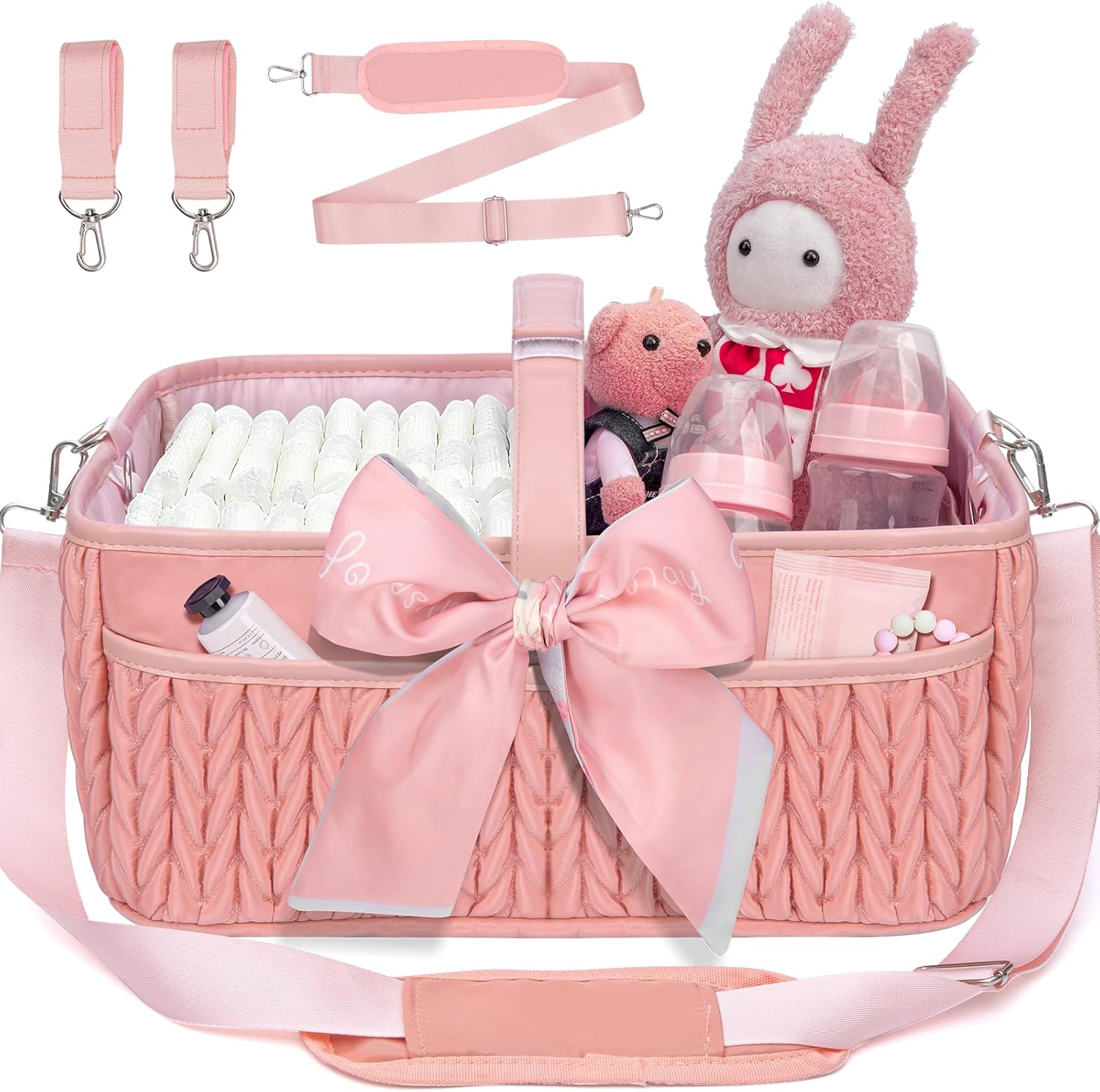 HLWDFLZ Baby Diaper Caddy Organizer – Adjustable Shoulder Strap, Large Nursery Storage Basket for Diapers & Wipes, Newborn Essentials, Boy & Girl Baby Shower Ba
