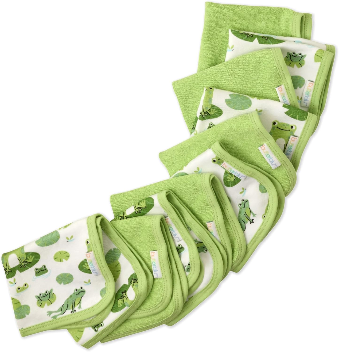 Butterblu River 10-Pack Baby Terry Washcloths 100% Organic Cotton Absorbent for Baby and Toddler Boys & Girls, Leaf Frog, One Size
