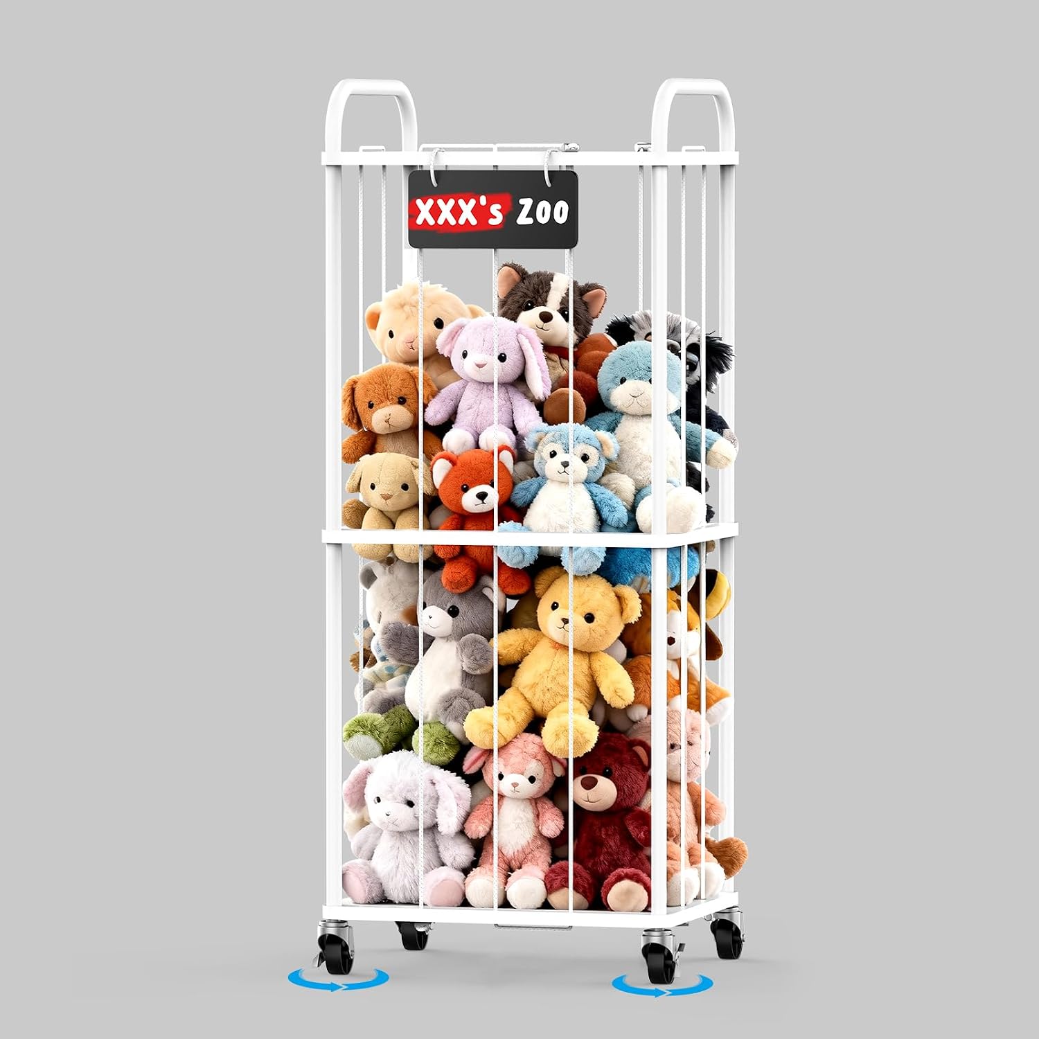 Zoo Stuffed Animal Storage with Wheels - Stuffy Animals Holder Plush Toy Organizer for Kids' Room - Vertical Stuff Storage Shelf for Aesthetic Playroom Bedroom