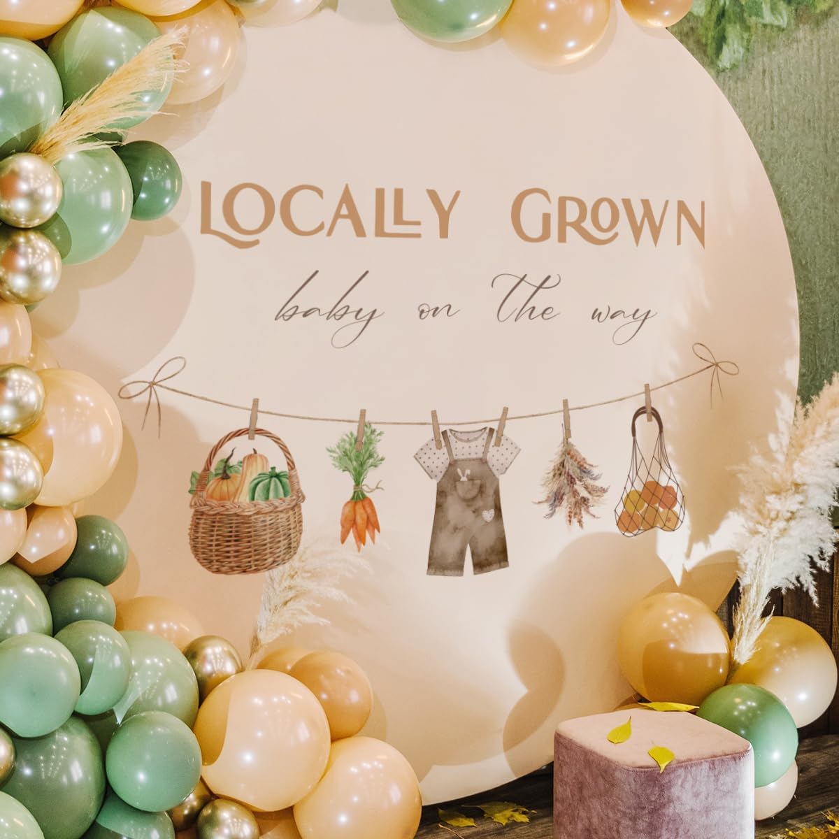 Locally Grown Baby on The Way Decal - Rustic Vegetable and Fruit Market Theme Decor - Farmers Market Baby Shower Decorations (Locally Grown Decal)