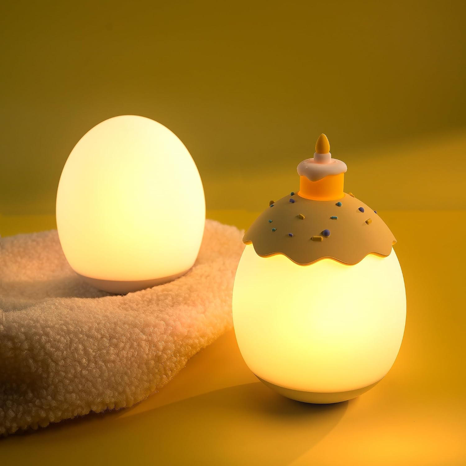 AuroraNiteBeam Silicone Night Light for Kids, Egg Baby Nursery Night Lamp with 3-Level Dimming & 30-Min Timer, Portable nightlight for Kids Bedroom,Birthday Cak