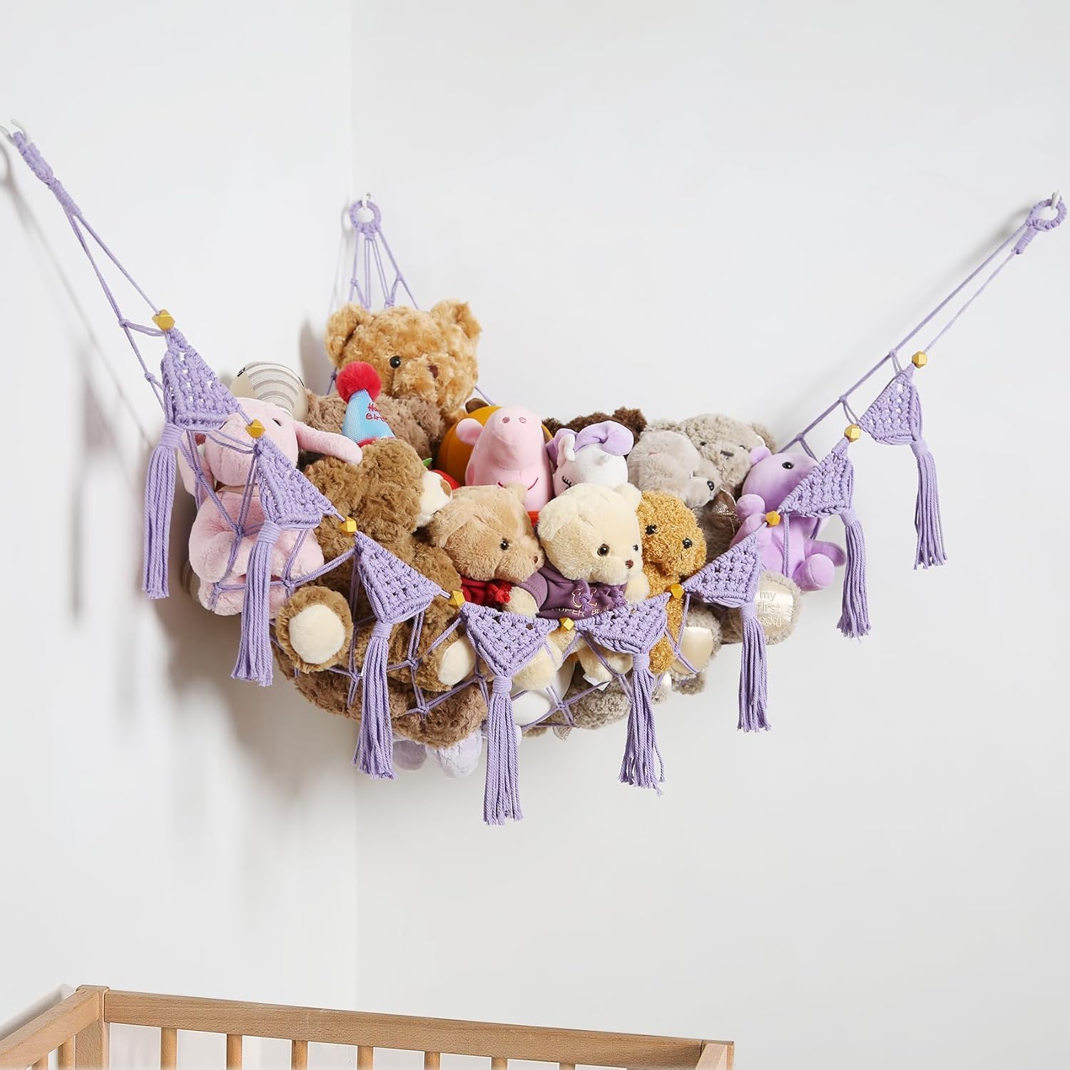 Amdermi Boho Nursery Stuffed Animal Net or Hammock Plush Toy Storage Net Kid's Playroom Hanging Organizer Stuffed Animal Display Plushes Holder for Teddy Net Co