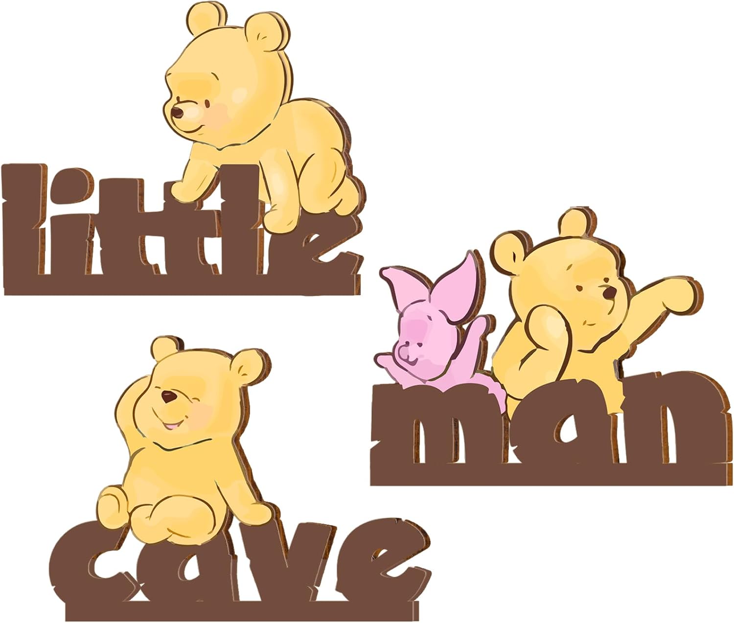 wjrsxilt Little Man Cave Wall Decor - 3 Pcs Cute Bear Wooden Words Decor Room Nursery Boy Decoration - for Winnie Wall Decoration Kids Playroom Baby Boys Room H