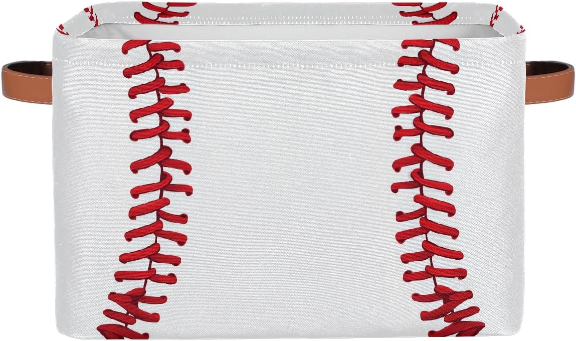 Peaom Baseball Storage Basket for Shelves, Storage Bins with Handles, Collapsible Basket for Organizing, Closet Toy Baskets for Nursery Room, 15x11x9.5 in, Canv