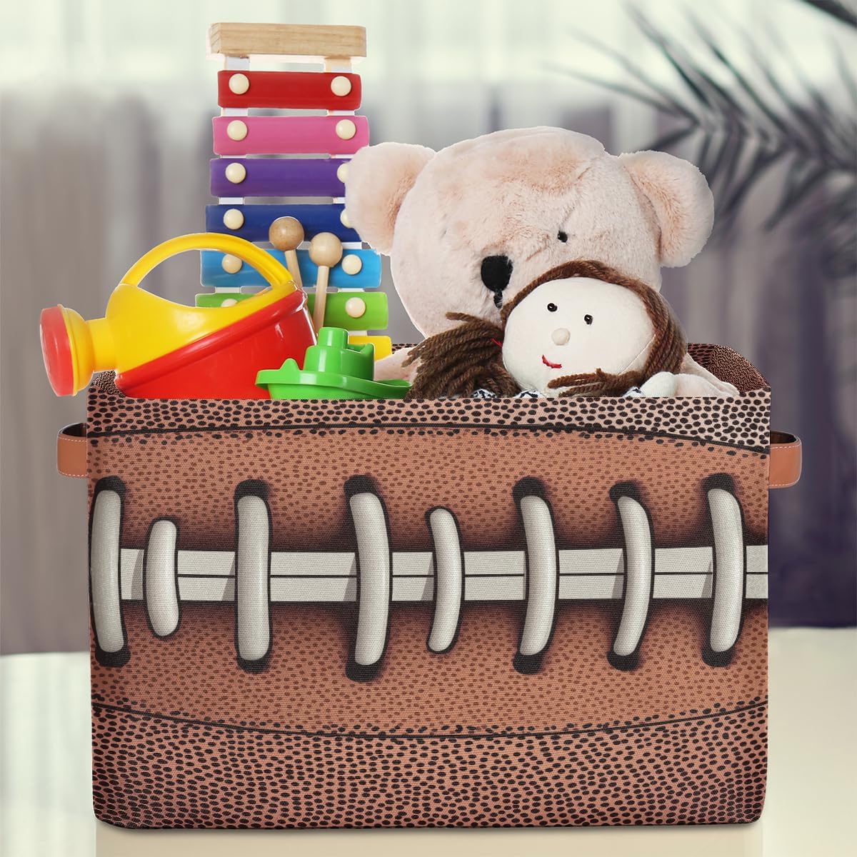 Peaom American Football Storage Basket for Shelves, Storage Bins with Handles, Collapsible Basket for Organizing, Closet Toy Baskets for Nursery Room, 15x11x9.5