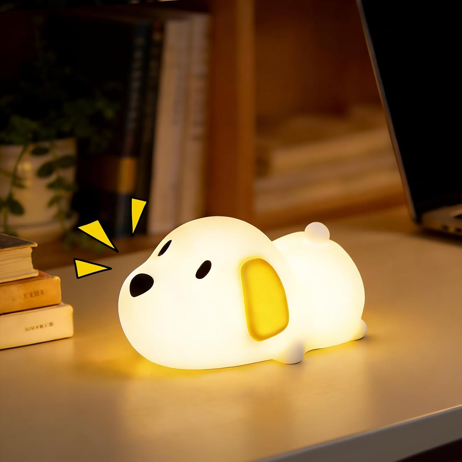 Dog Night Light & Lamp for Kids - Squishy Silicone Lying Puppy, Dimmable and 7 RGB Colors, Switchable Animal Sound, Portable Rechargeable BPA-Free, Gift for Chi