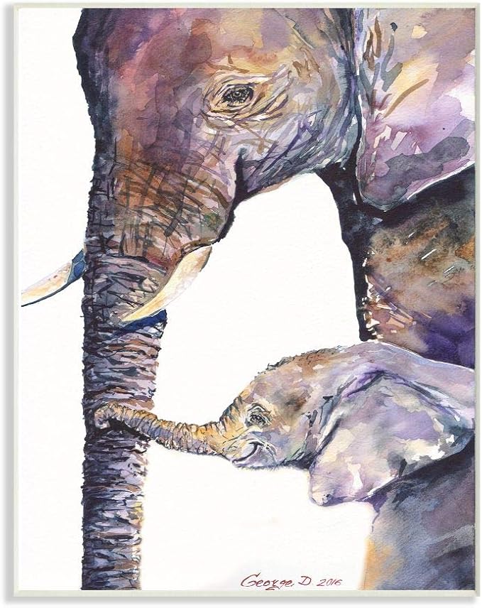 'Colorful Cute Baby Elephant Family Animal'| Wall Plaque Art